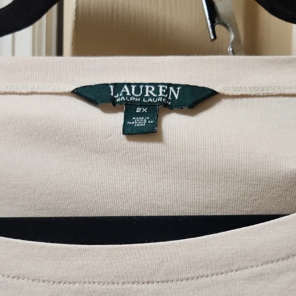 Ralph Lauren Light Cream and Navy Blue color 3/4 Sleeve Boxy Blouse - Picture 2 of 5